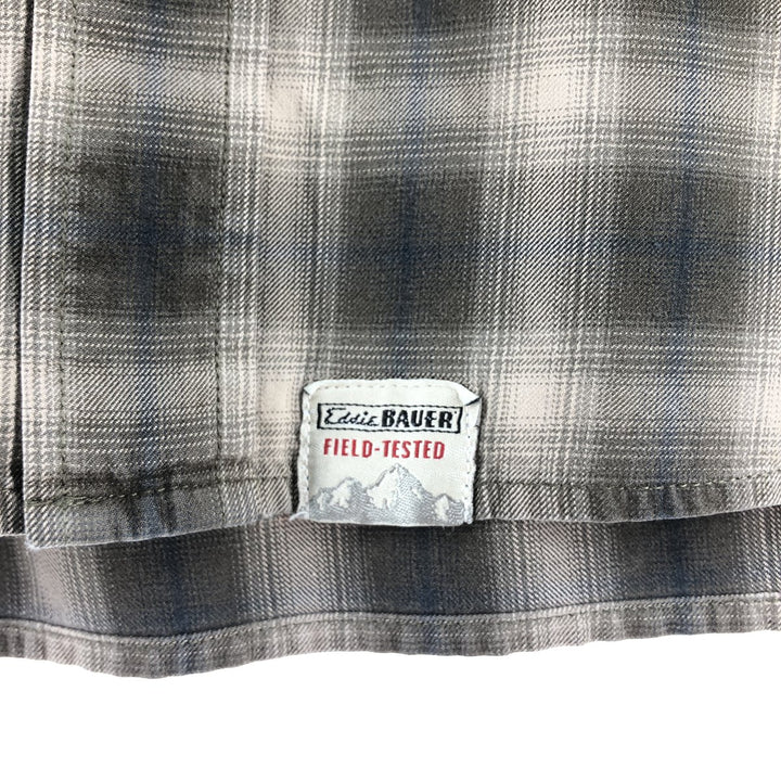 00'S Eddie Bauer ombre check long sleeve cotton check shirt, men's size L cotton brown type Vintage Second Hand
