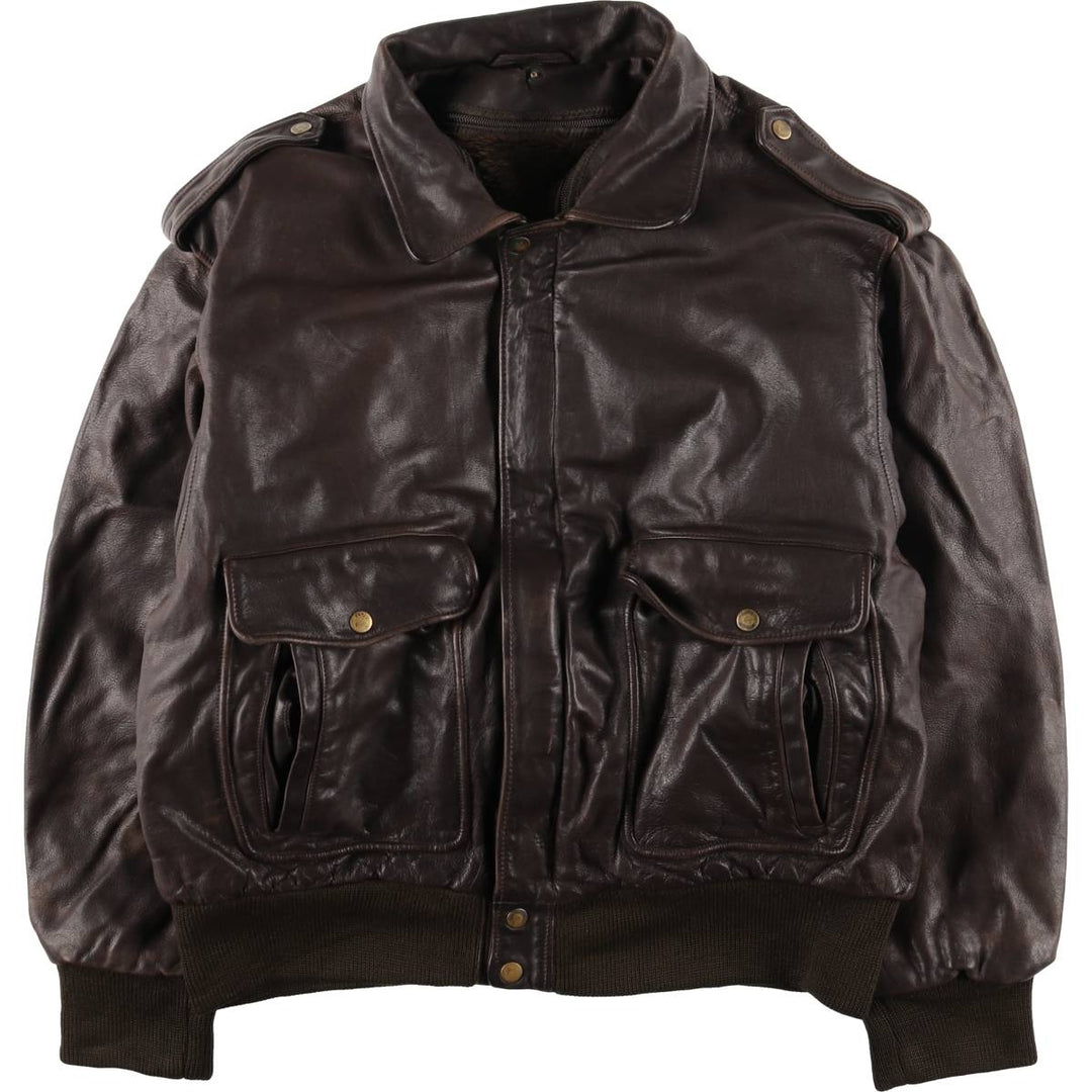 OLIVIER DE BREUIL A-2 Leather Flight Jacket, Men's Size XL genuine leather brown type Vintage Second Hand