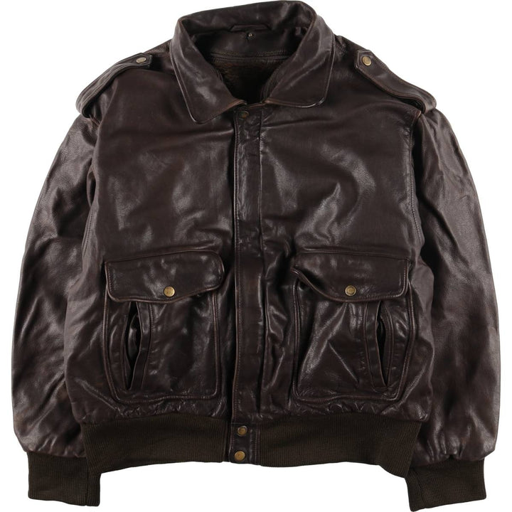 OLIVIER DE BREUIL A-2 Leather Flight Jacket, Men's Size XL genuine leather brown type Vintage Second Hand