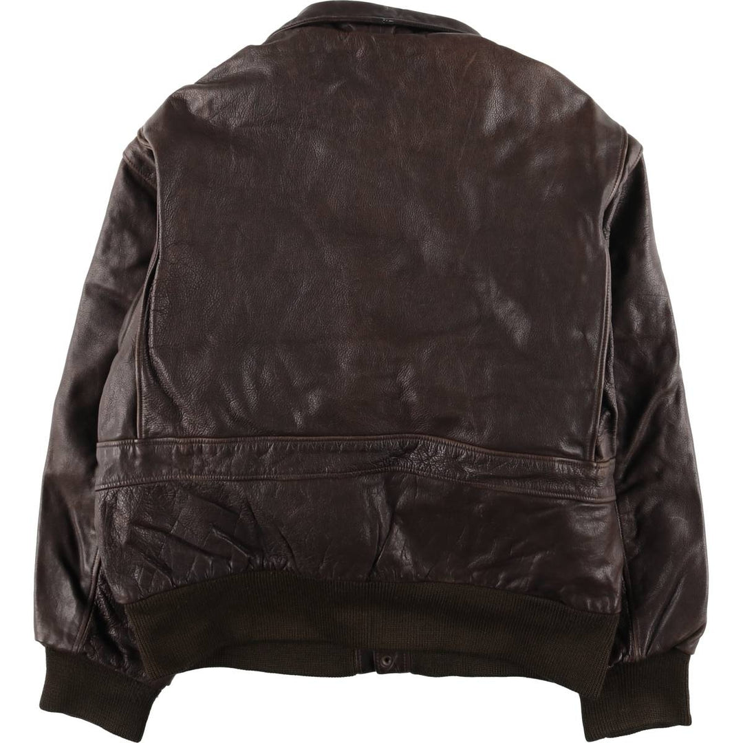 OLIVIER DE BREUIL A-2 Leather Flight Jacket, Men's Size XL genuine leather brown type Vintage Second Hand