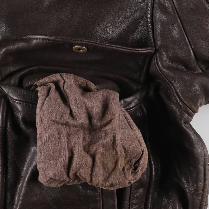 OLIVIER DE BREUIL A-2 Leather Flight Jacket, Men's Size XL genuine leather brown type Vintage Second Hand
