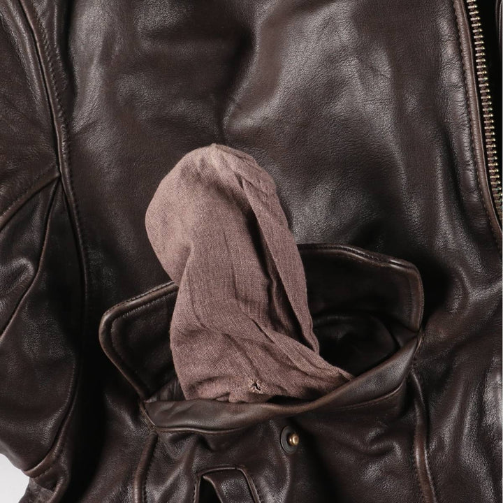 OLIVIER DE BREUIL A-2 Leather Flight Jacket, Men's Size XL genuine leather brown type Vintage Second Hand
