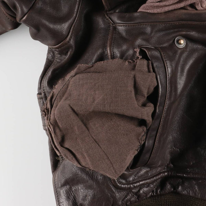 OLIVIER DE BREUIL A-2 Leather Flight Jacket, Men's Size XL genuine leather brown type Vintage Second Hand