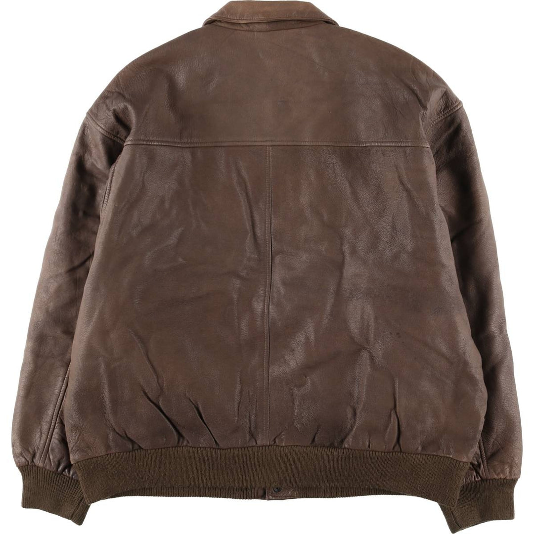 JOHN ASHFORD A-2 Style Hidden Button-Down Padded Leather Flight Jacket, Men's XL genuine leather brown type Vintage Second Hand