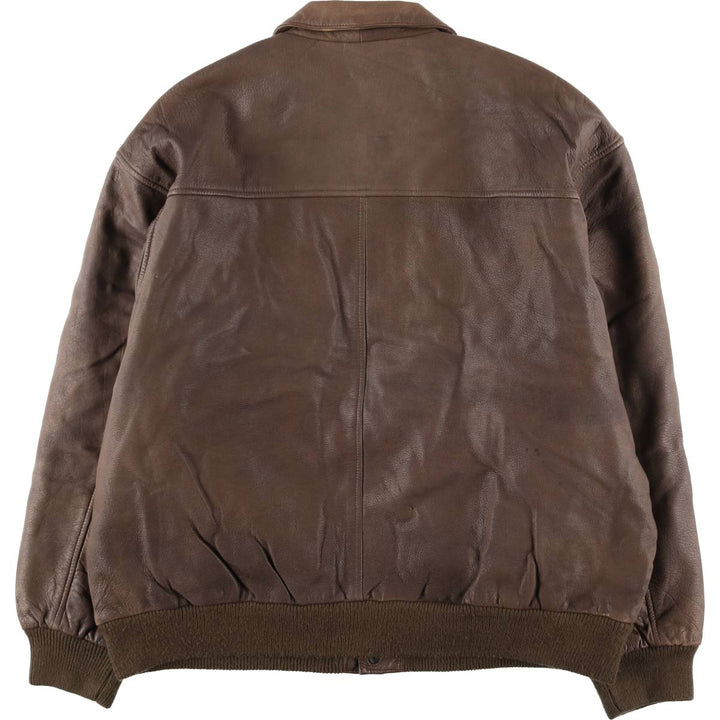 JOHN ASHFORD A-2 Style Hidden Button-Down Padded Leather Flight Jacket, Men's XL genuine leather brown type Vintage Second Hand