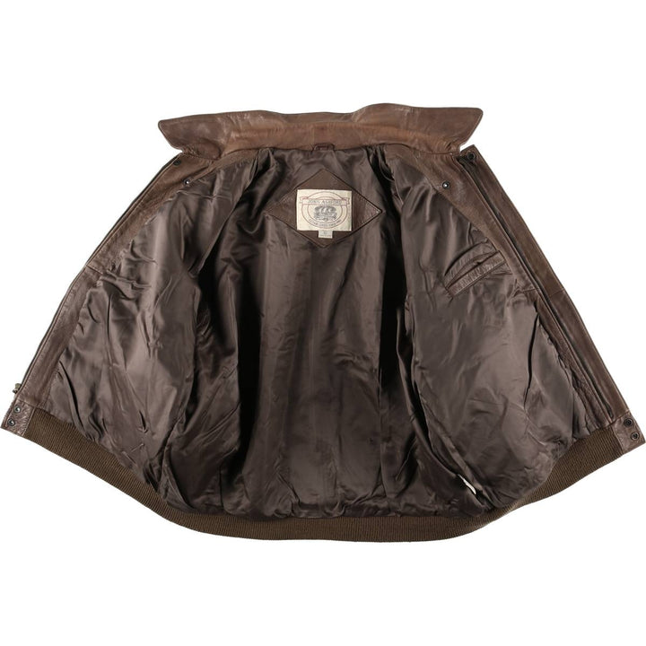 JOHN ASHFORD A-2 Style Hidden Button-Down Padded Leather Flight Jacket, Men's XL genuine leather brown type Vintage Second Hand