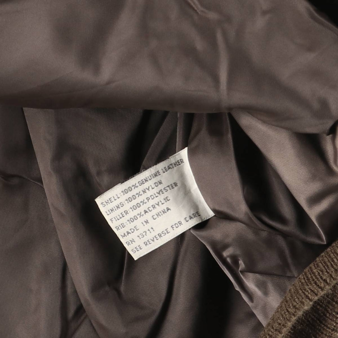 JOHN ASHFORD A-2 Style Hidden Button-Down Padded Leather Flight Jacket, Men's XL genuine leather brown type Vintage Second Hand