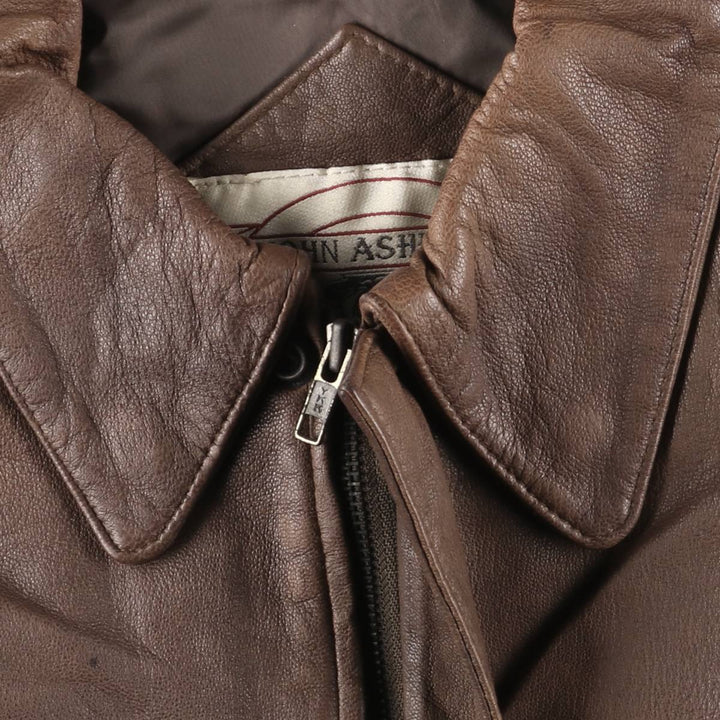 JOHN ASHFORD A-2 Style Hidden Button-Down Padded Leather Flight Jacket, Men's XL genuine leather brown type Vintage Second Hand