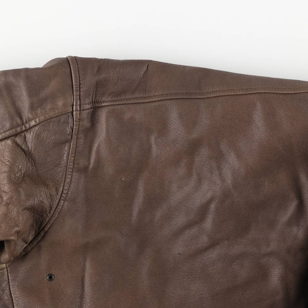 JOHN ASHFORD A-2 Style Hidden Button-Down Padded Leather Flight Jacket, Men's XL genuine leather brown type Vintage Second Hand