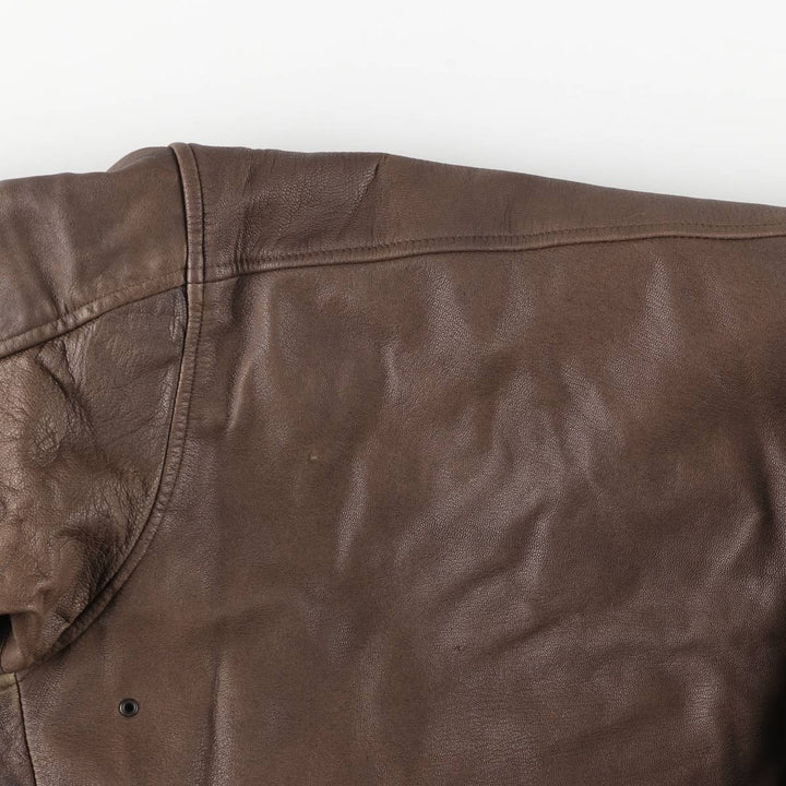 JOHN ASHFORD A-2 Style Hidden Button-Down Padded Leather Flight Jacket, Men's XL genuine leather brown type Vintage Second Hand
