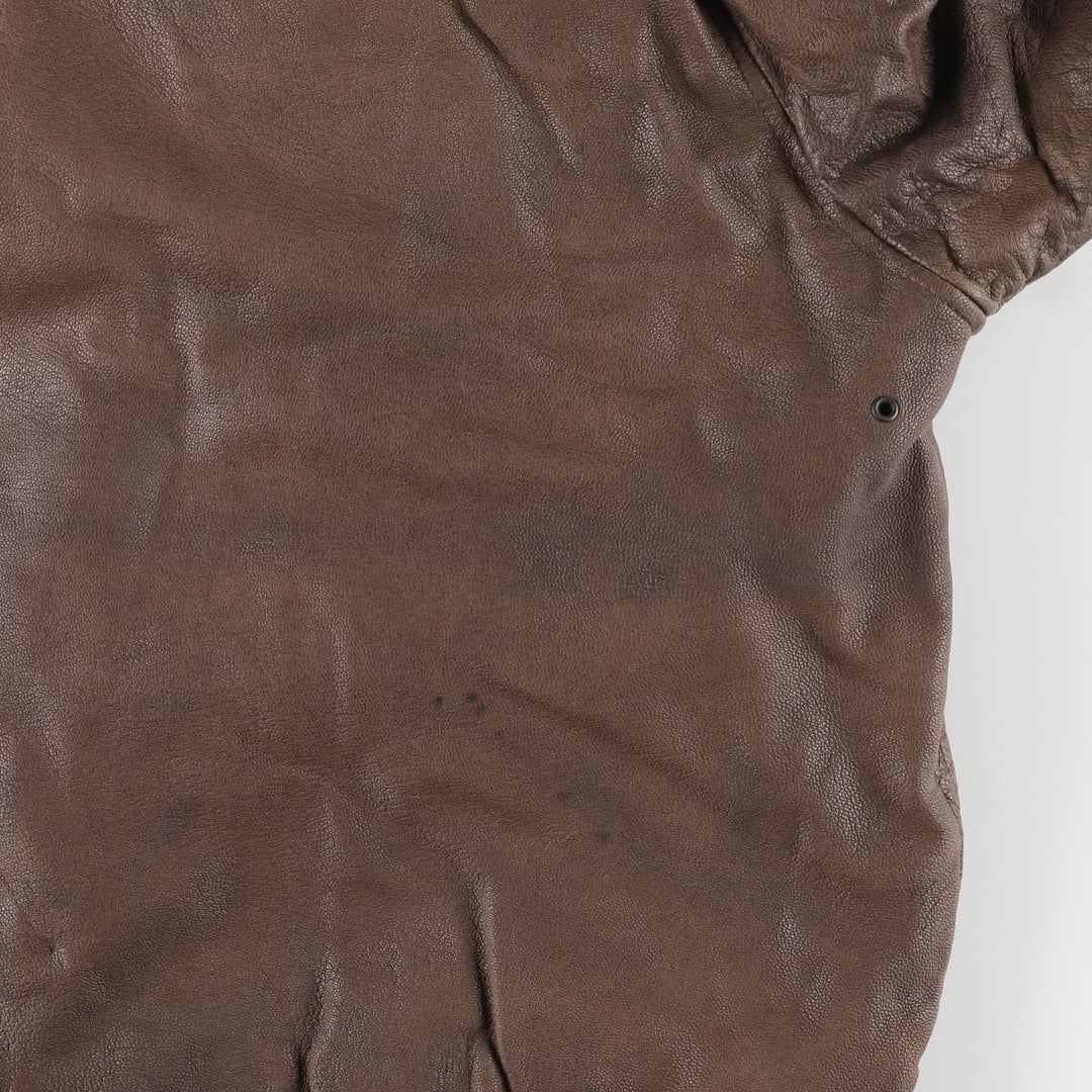 JOHN ASHFORD A-2 Style Hidden Button-Down Padded Leather Flight Jacket, Men's XL genuine leather brown type Vintage Second Hand