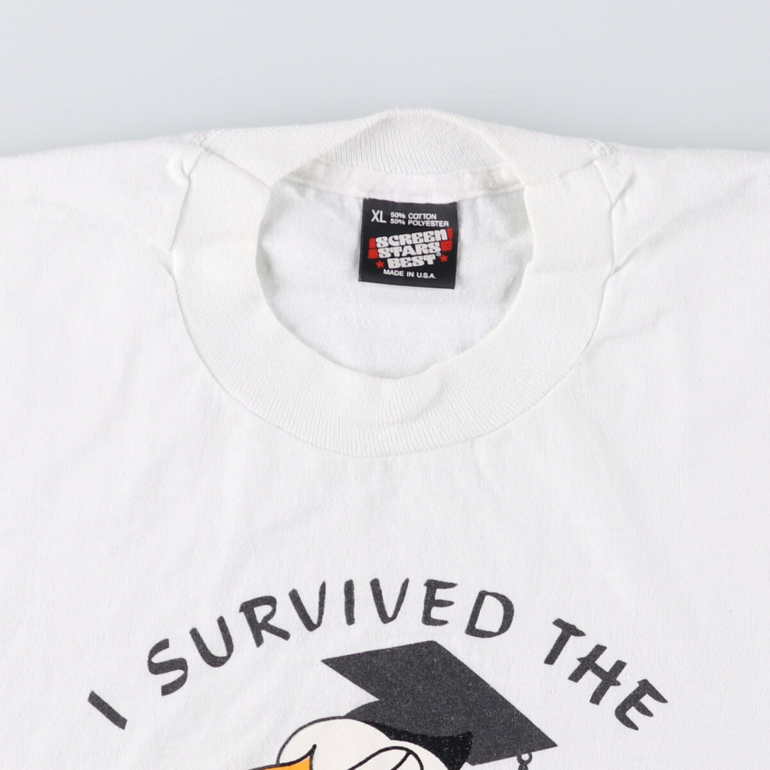 90'S SCREEN STARS Printed T-shirt Made in USA Men's XL Vintage cotton white type Vintage Second Hand
