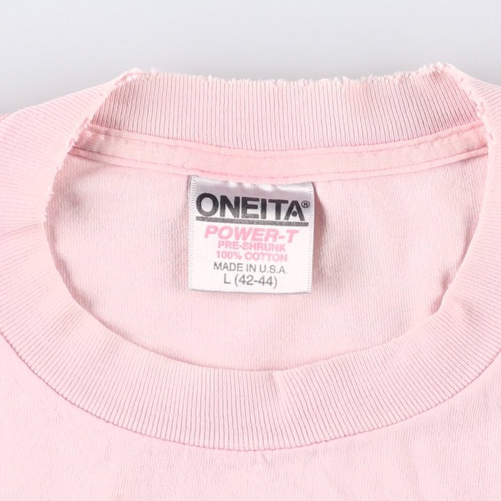 90'S ONEITA POWER-T Message Print T-Shirt Made in USA Men's L Size Vintage cotton pink type Vintage Second Hand