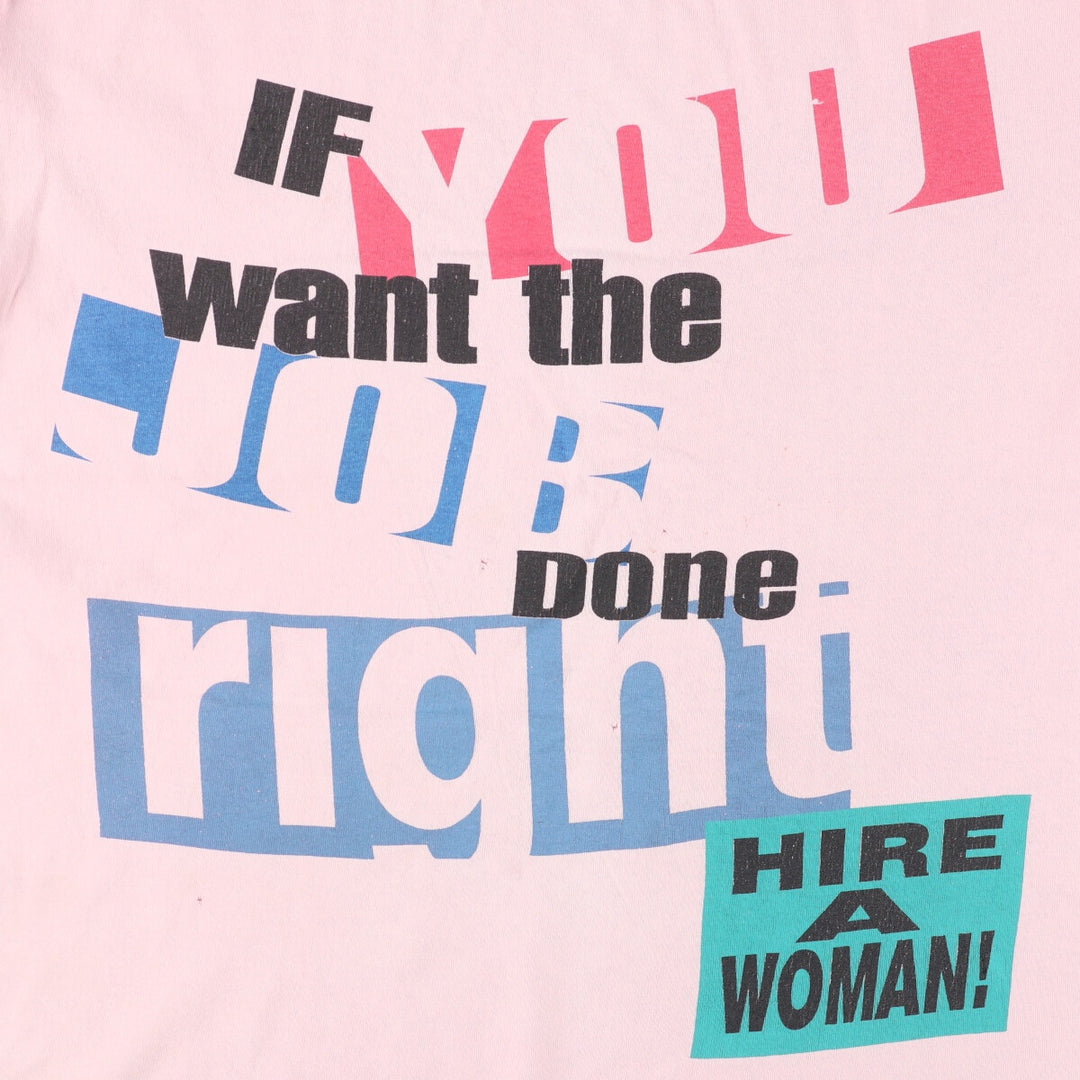 90'S ONEITA POWER-T Message Print T-Shirt Made in USA Men's L Size Vintage cotton pink type Vintage Second Hand