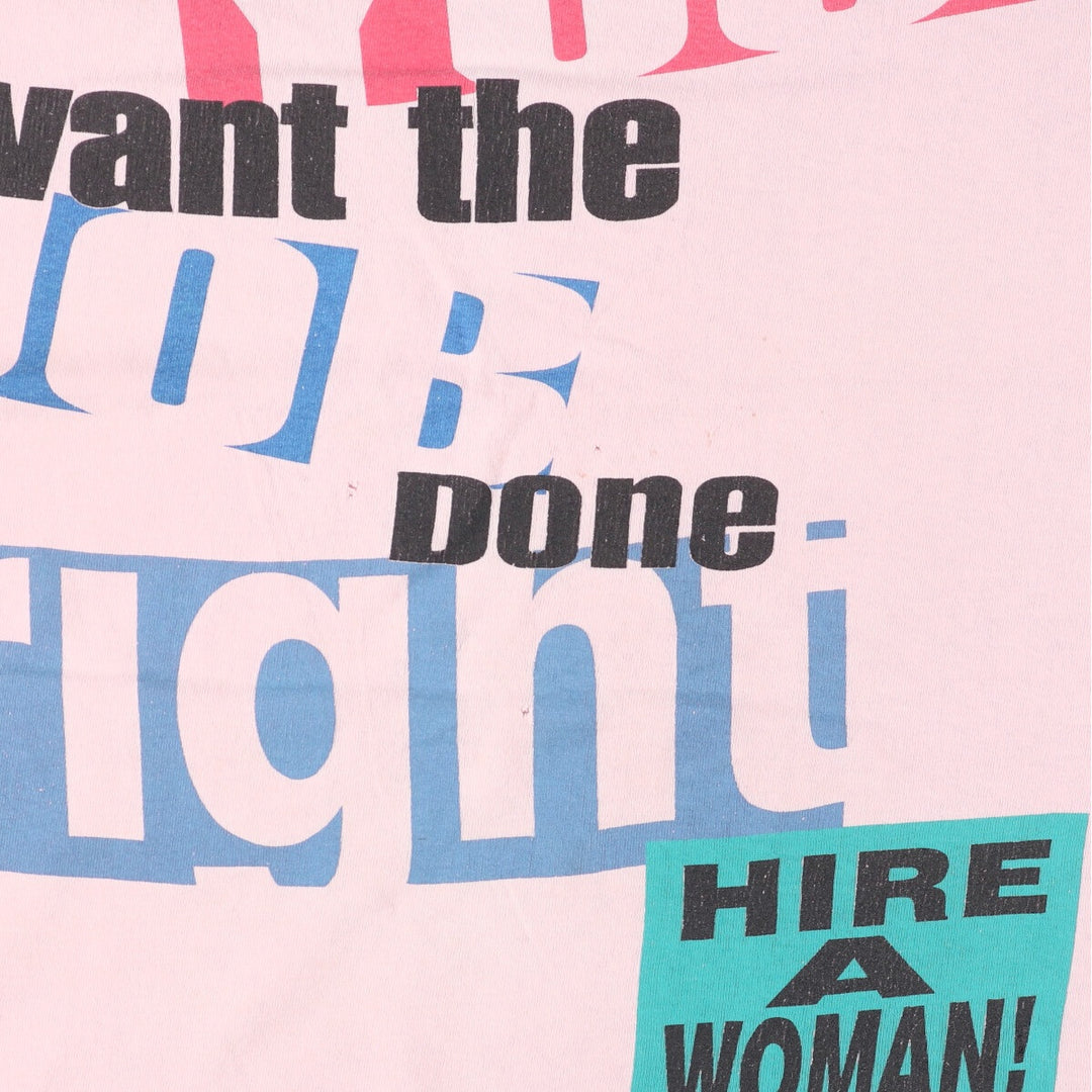 90'S ONEITA POWER-T Message Print T-Shirt Made in USA Men's L Size Vintage cotton pink type Vintage Second Hand