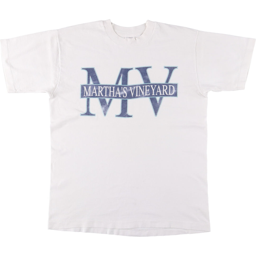 90'S Fruit of the Loom MARTHA'S VINEYARD Printed T-shirt Made in USA Men's L Vintage cotton white type Vintage Second Hand