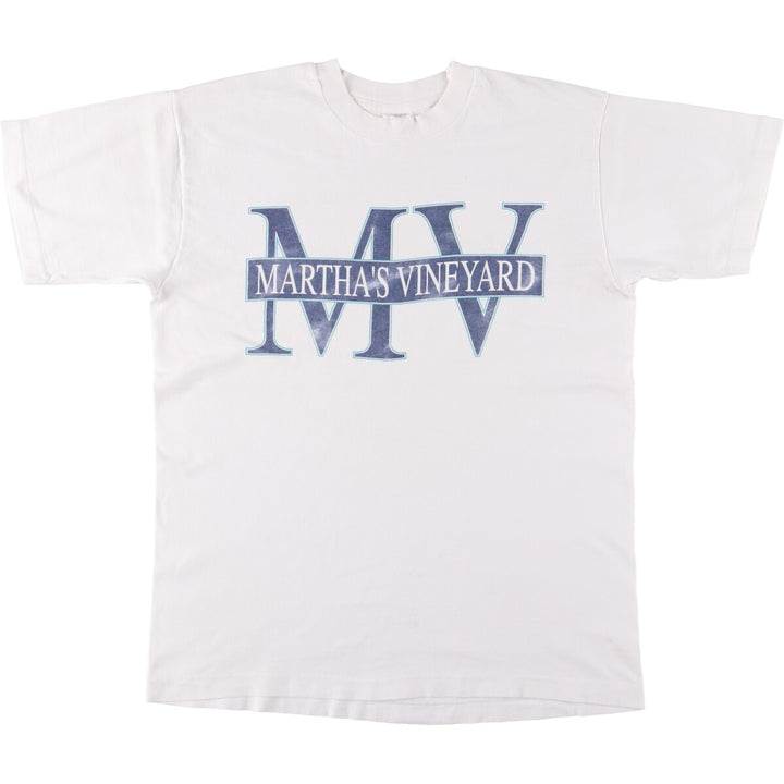 90'S Fruit of the Loom MARTHA'S VINEYARD Printed T-shirt Made in USA Men's L Vintage cotton white type Vintage Second Hand