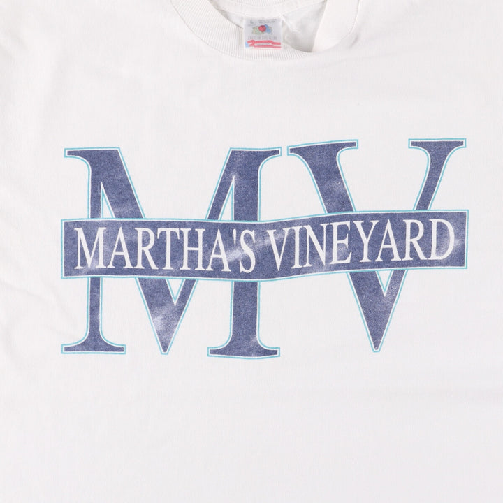 90'S Fruit of the Loom MARTHA'S VINEYARD Printed T-shirt Made in USA Men's L Vintage cotton white type Vintage Second Hand