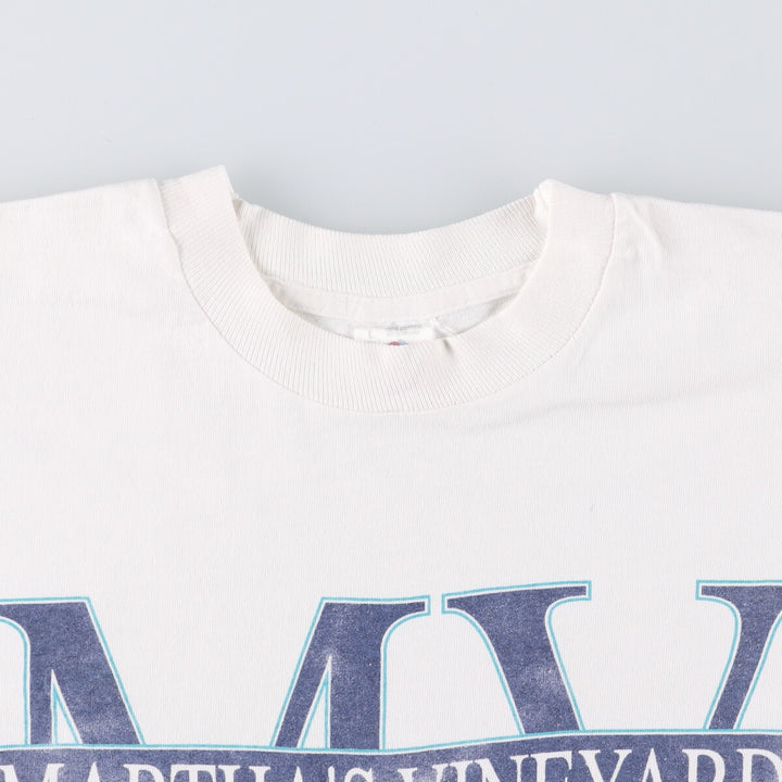 90'S Fruit of the Loom MARTHA'S VINEYARD Printed T-shirt Made in USA Men's L Vintage cotton white type Vintage Second Hand