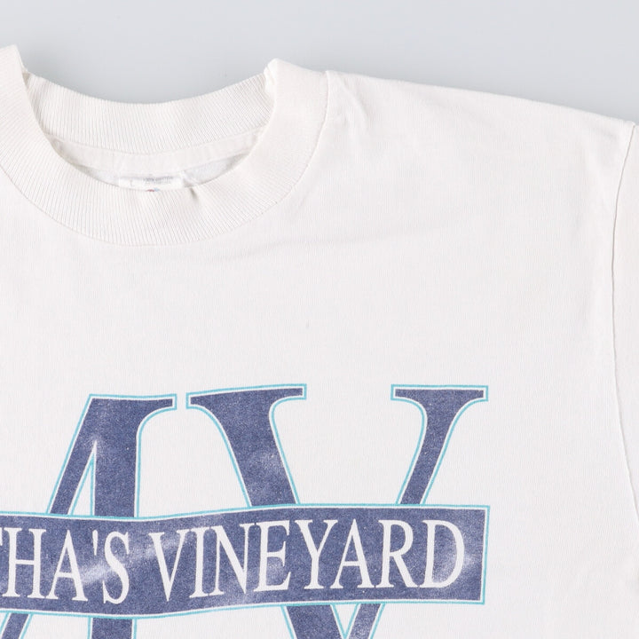 90'S Fruit of the Loom MARTHA'S VINEYARD Printed T-shirt Made in USA Men's L Vintage cotton white type Vintage Second Hand