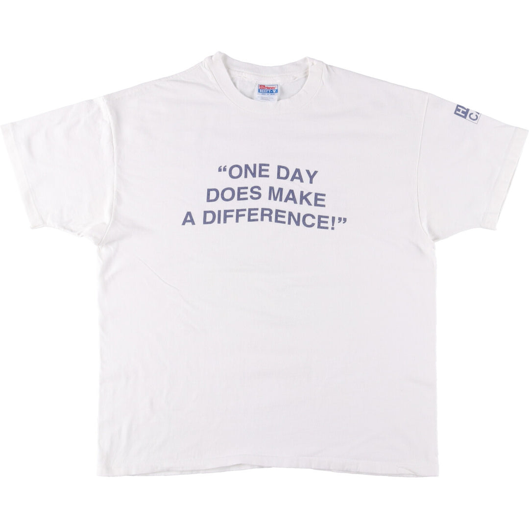 90'S Hanes BEEFY-T Message Print T-Shirt Made in USA Men's XL Vintage cotton white type Vintage Second Hand