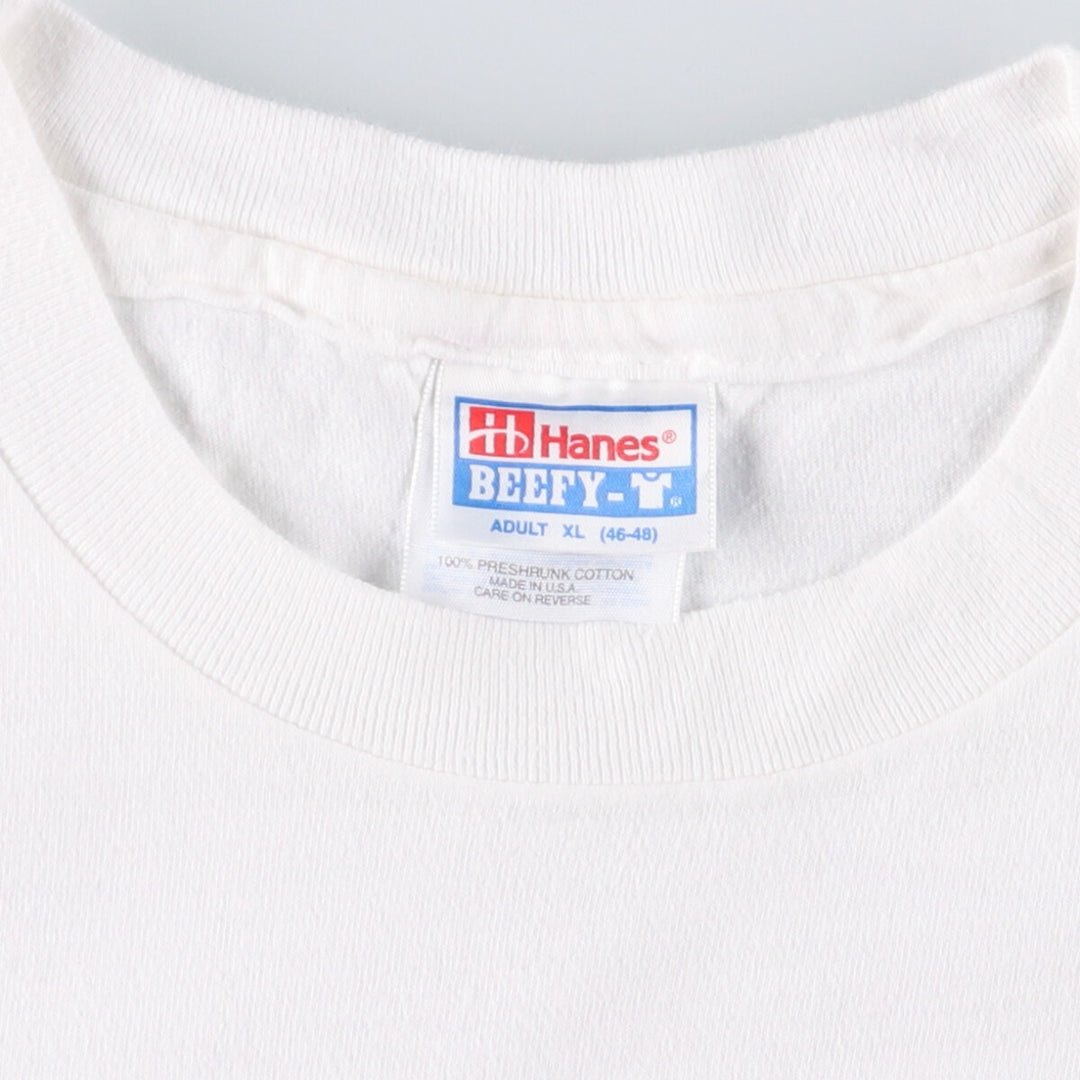 90'S Hanes BEEFY-T Message Print T-Shirt Made in USA Men's XL Vintage cotton white type Vintage Second Hand