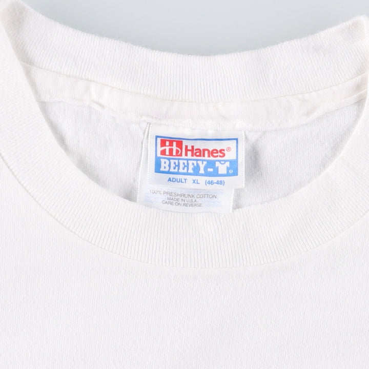 90'S Hanes BEEFY-T Message Print T-Shirt Made in USA Men's XL Vintage cotton white type Vintage Second Hand