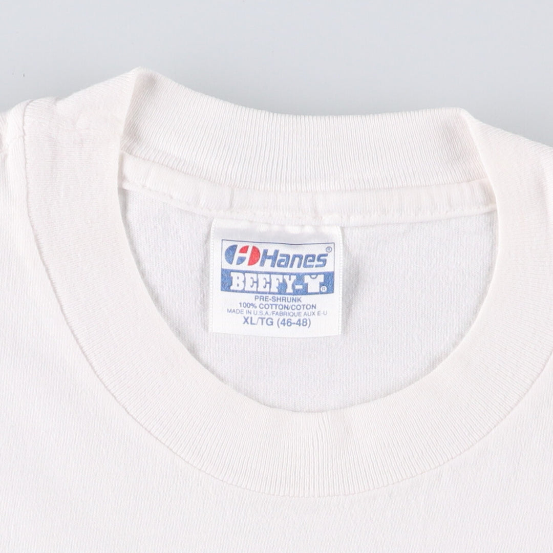 90'S Hanes BEEFY-T Floral Print T-Shirt Made in USA Men's XL Vintage cotton white type Vintage Second Hand