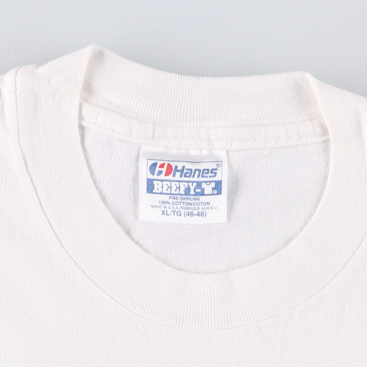 90'S Hanes BEEFY-T Floral Print T-Shirt Made in USA Men's XL Vintage cotton white type Vintage Second Hand