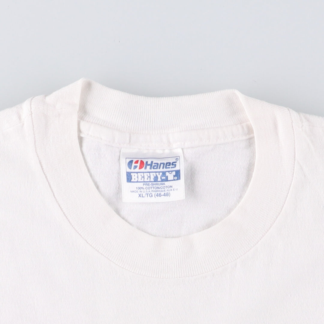 90'S Hanes BEEFY-T Floral Print T-Shirt Made in USA Men's XL Vintage cotton white type Vintage Second Hand