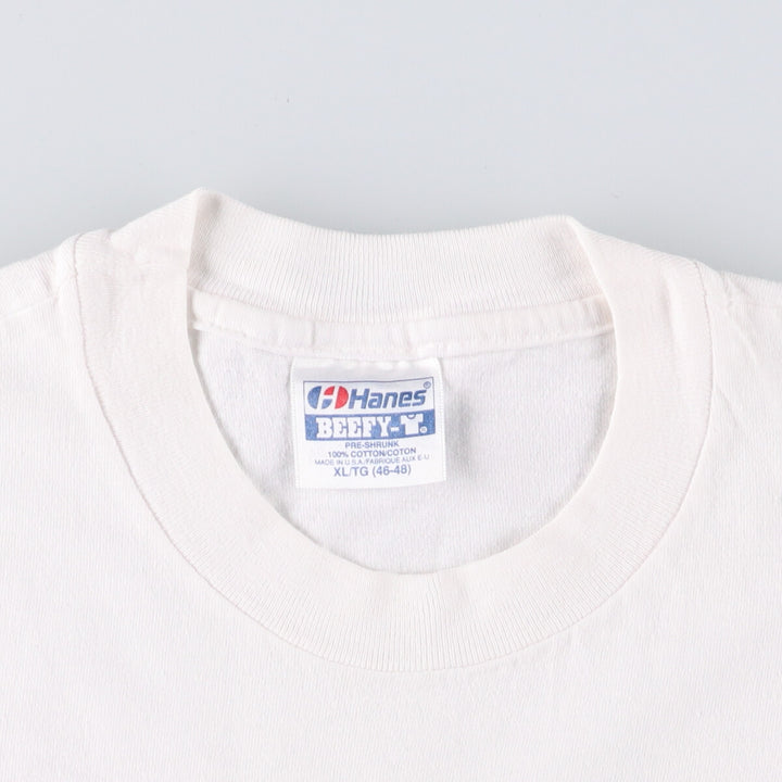 90'S Hanes BEEFY-T Floral Print T-Shirt Made in USA Men's XL Vintage cotton white type Vintage Second Hand