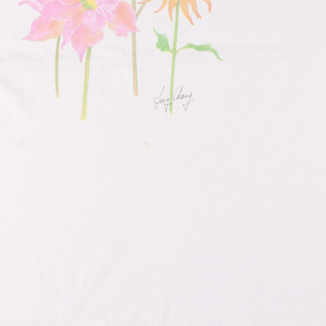 90'S Hanes BEEFY-T Floral Print T-Shirt Made in USA Men's XL Vintage cotton white type Vintage Second Hand