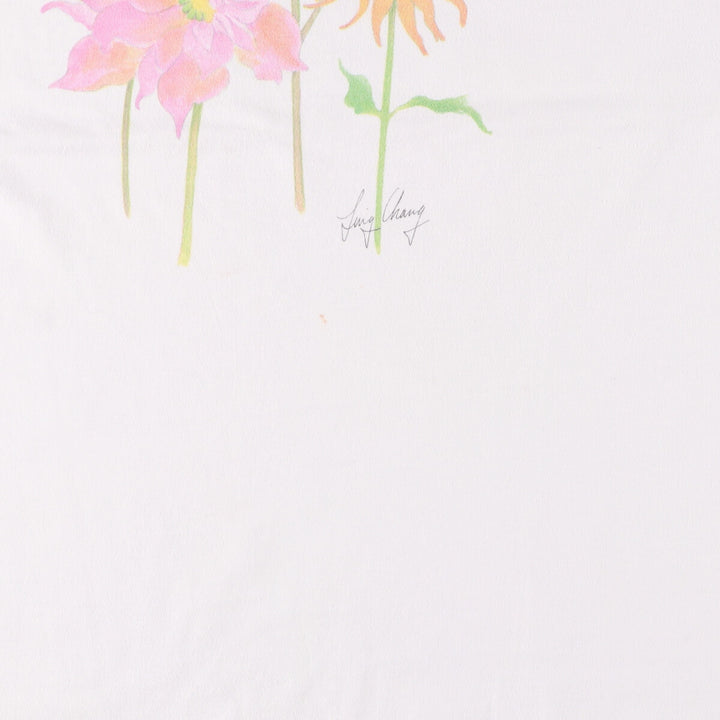 90'S Hanes BEEFY-T Floral Print T-Shirt Made in USA Men's XL Vintage cotton white type Vintage Second Hand