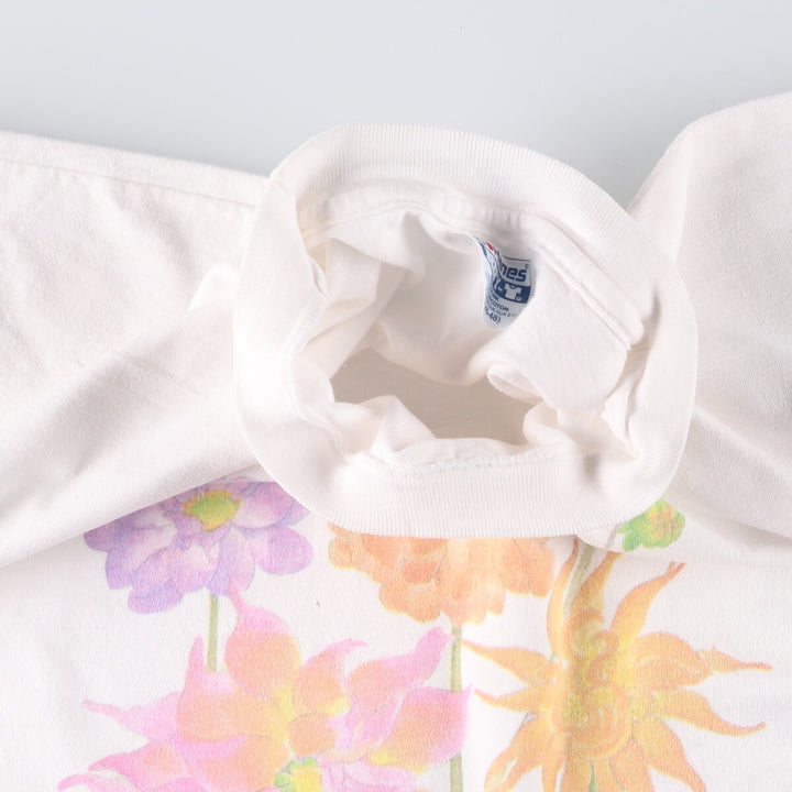 90'S Hanes BEEFY-T Floral Print T-Shirt Made in USA Men's XL Vintage cotton white type Vintage Second Hand