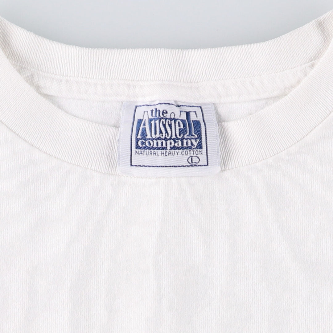 90'S Aussie T company message print T-shirt made in USA, men's size L, vintage cotton white type Vintage Second Hand