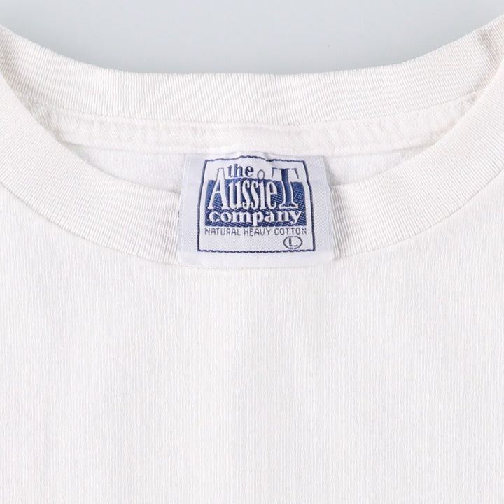90'S Aussie T company message print T-shirt made in USA, men's size L, vintage cotton white type Vintage Second Hand