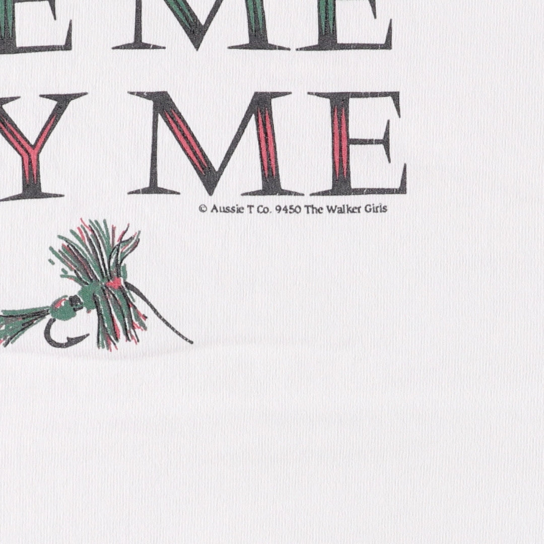 90'S Aussie T company message print T-shirt made in USA, men's size L, vintage cotton white type Vintage Second Hand