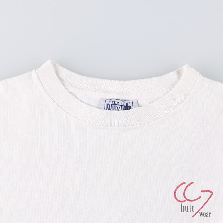 90'S Aussie T company message print T-shirt made in USA, men's size L, vintage cotton white type Vintage Second Hand
