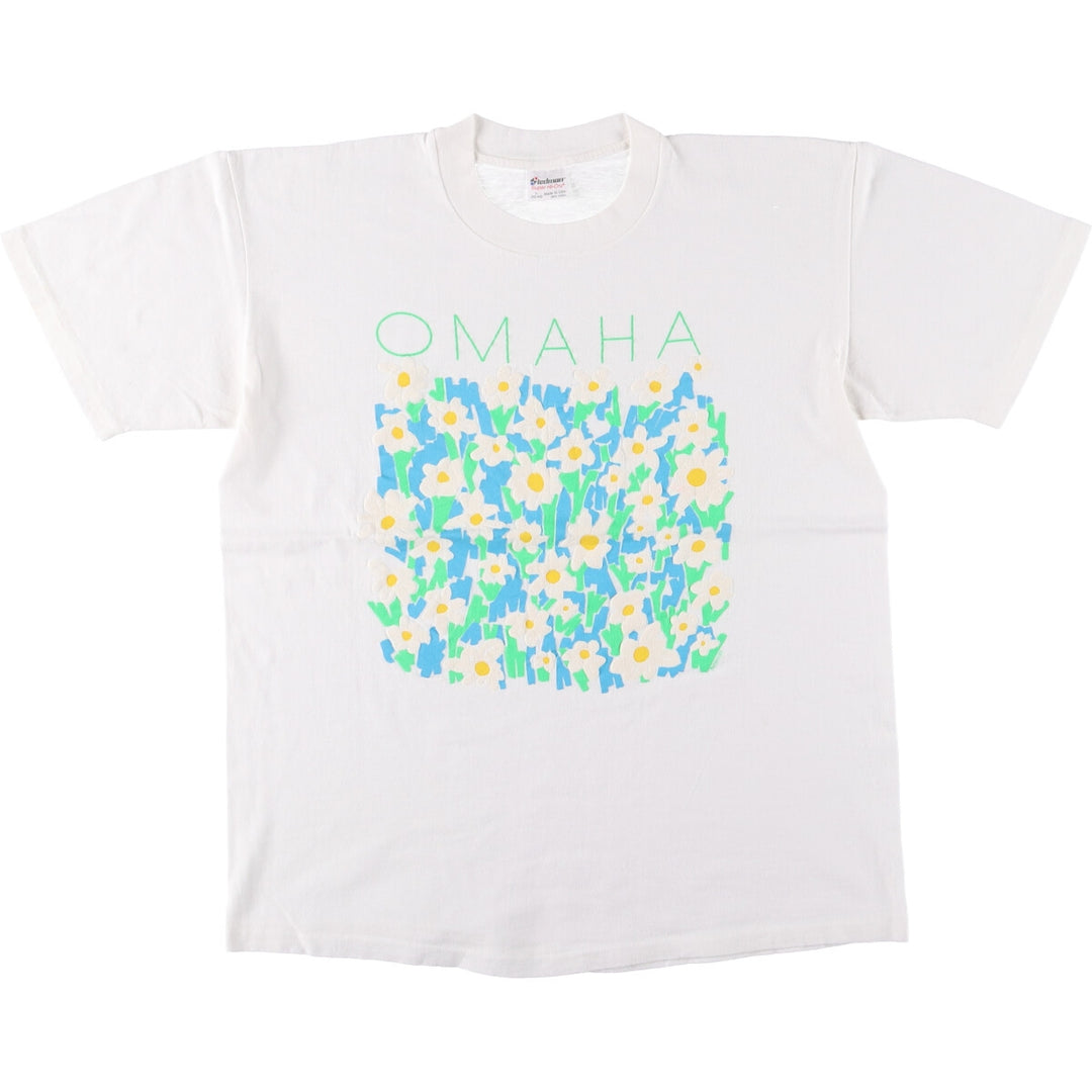 90'S TEDMAN Floral Print T-Shirt Made in USA Men's L Size Vintage cotton white type Vintage Second Hand