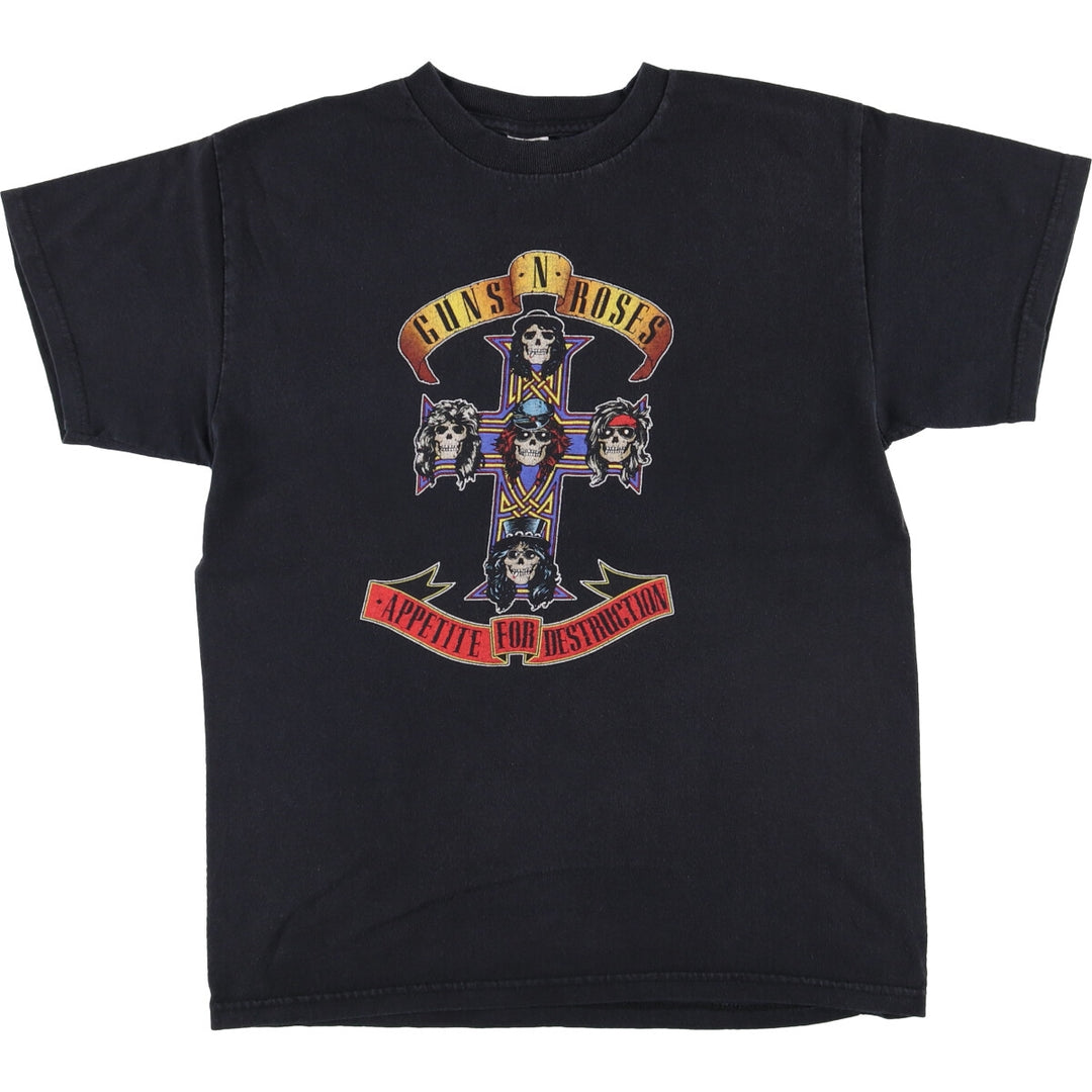 GUNS N' ROSES Skull Pattern Band T-shirt, Men's M size cotton black type Vintage Second Hand