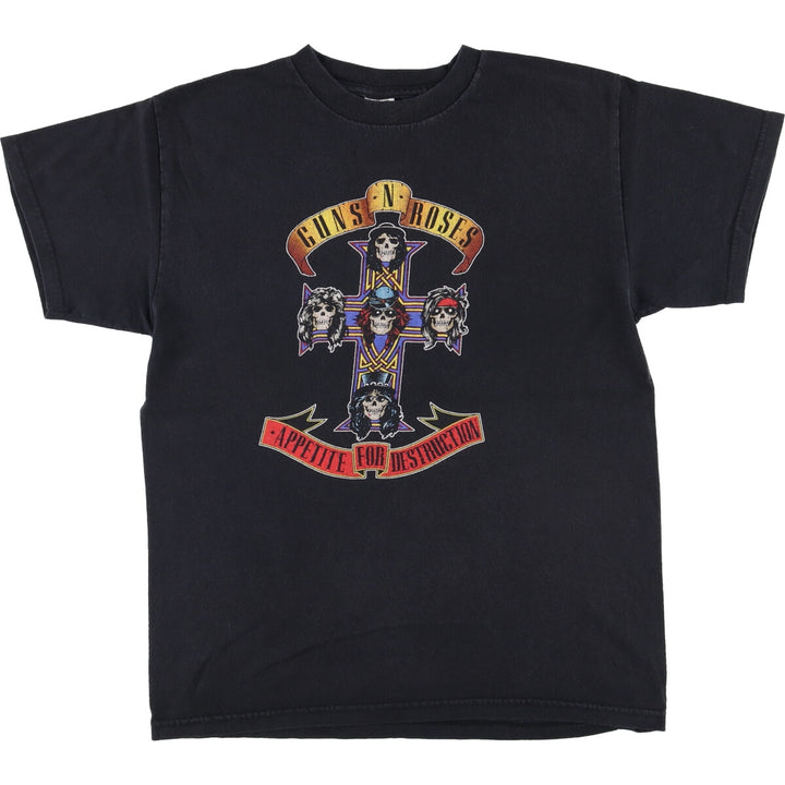 GUNS N' ROSES Skull Pattern Band T-shirt, Men's M size cotton black type Vintage Second Hand