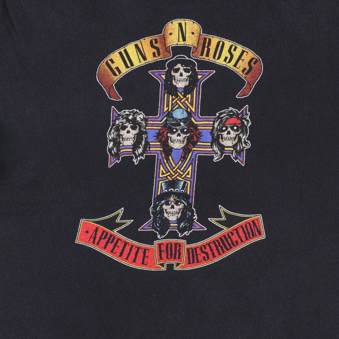 GUNS N' ROSES Skull Pattern Band T-shirt, Men's M size cotton black type Vintage Second Hand
