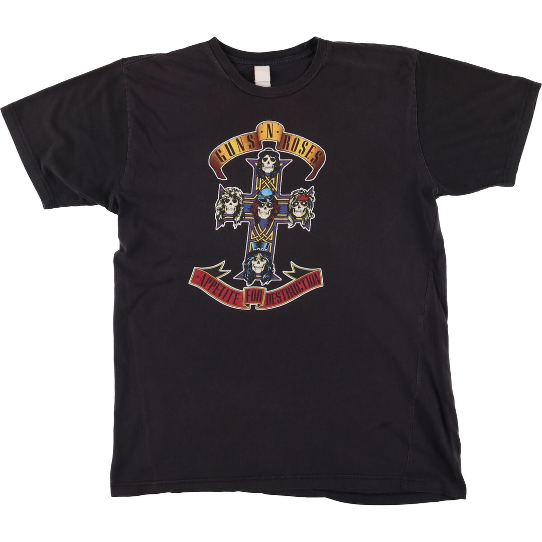 GUNS N' ROSES Skull Pattern Band T-shirt, Men's M size cotton black type Vintage Second Hand