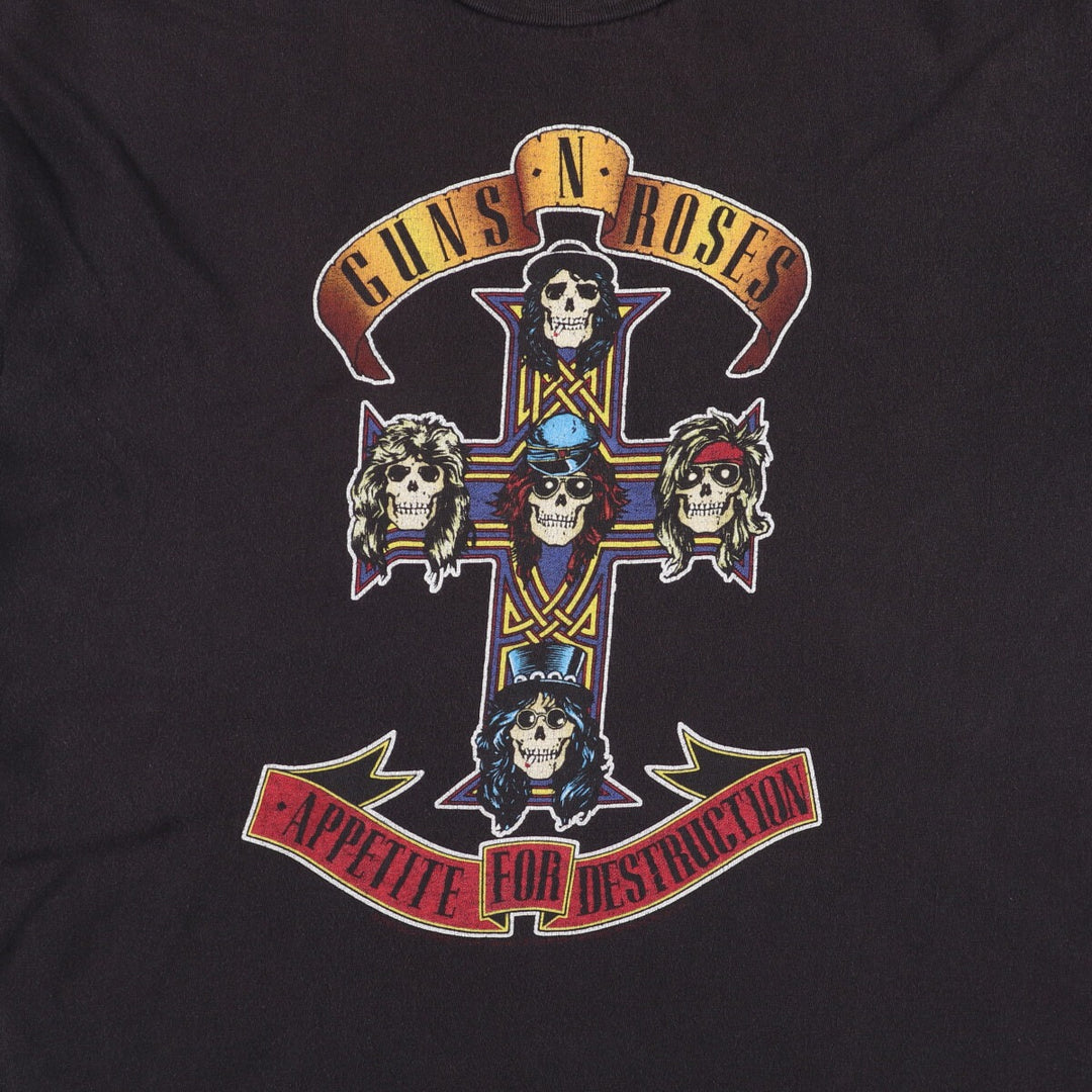GUNS N' ROSES Skull Pattern Band T-shirt, Men's M size cotton black type Vintage Second Hand