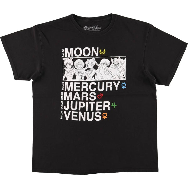 SAILOR MOON Pretty Guardian Sailor Moon Anime Character Print T-shirt Men's L size cotton black type Vintage Second Hand