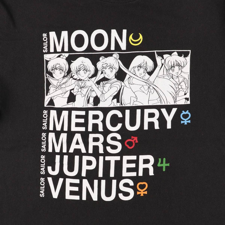 SAILOR MOON Pretty Guardian Sailor Moon Anime Character Print T-shirt Men's L size cotton black type Vintage Second Hand