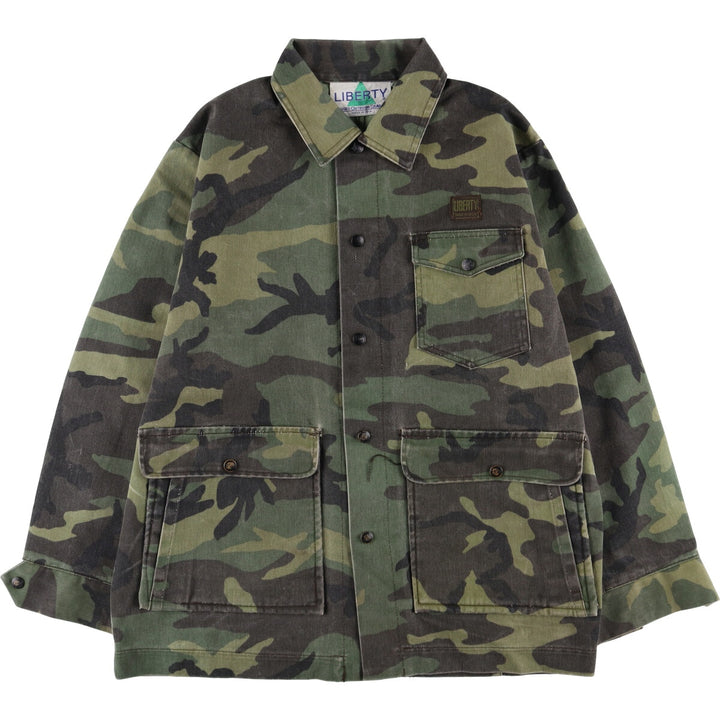 80s-90'S Liberty Camouflage Pattern Woodland Camo Hunting Jacket Made in USA Men's Size L Vintage unclear Khaki type Vintage Second Hand
