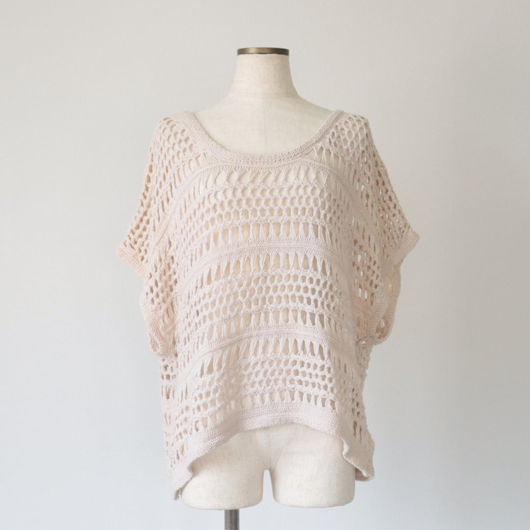 APT.9 Dolman Sleeve Short Sleeve Crochet Knit Sweater, Women's Size XL linen pale white type Vintage Second Hand