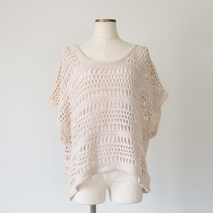 APT.9 Dolman Sleeve Short Sleeve Crochet Knit Sweater, Women's Size XL linen pale white type Vintage Second Hand