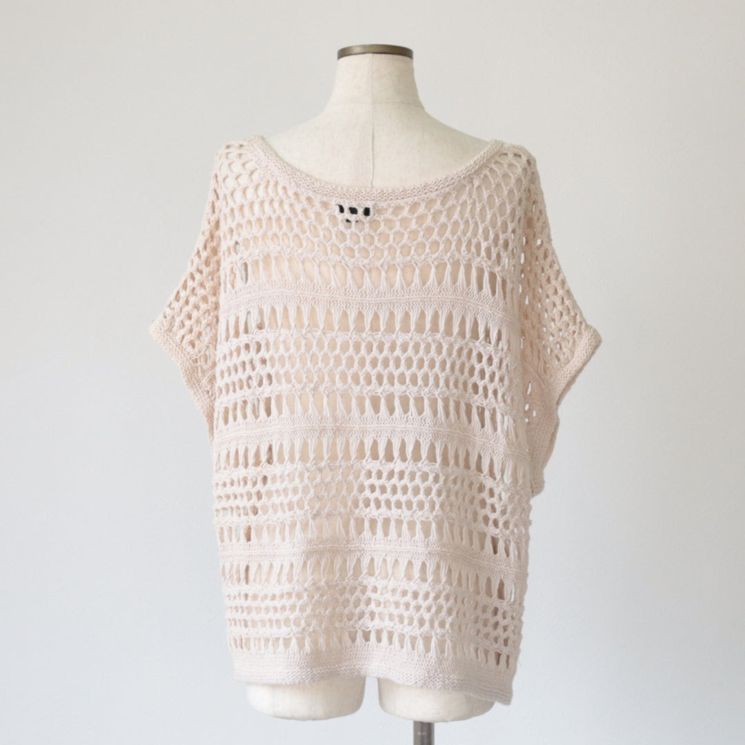 APT.9 Dolman Sleeve Short Sleeve Crochet Knit Sweater, Women's Size XL linen pale white type Vintage Second Hand